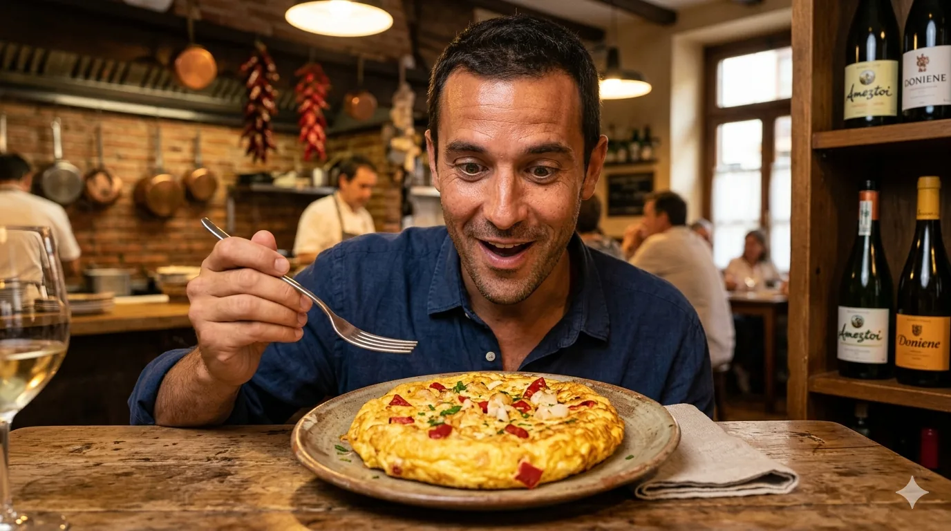 Omelette de morue basque avec piment d'Espelette et piperade