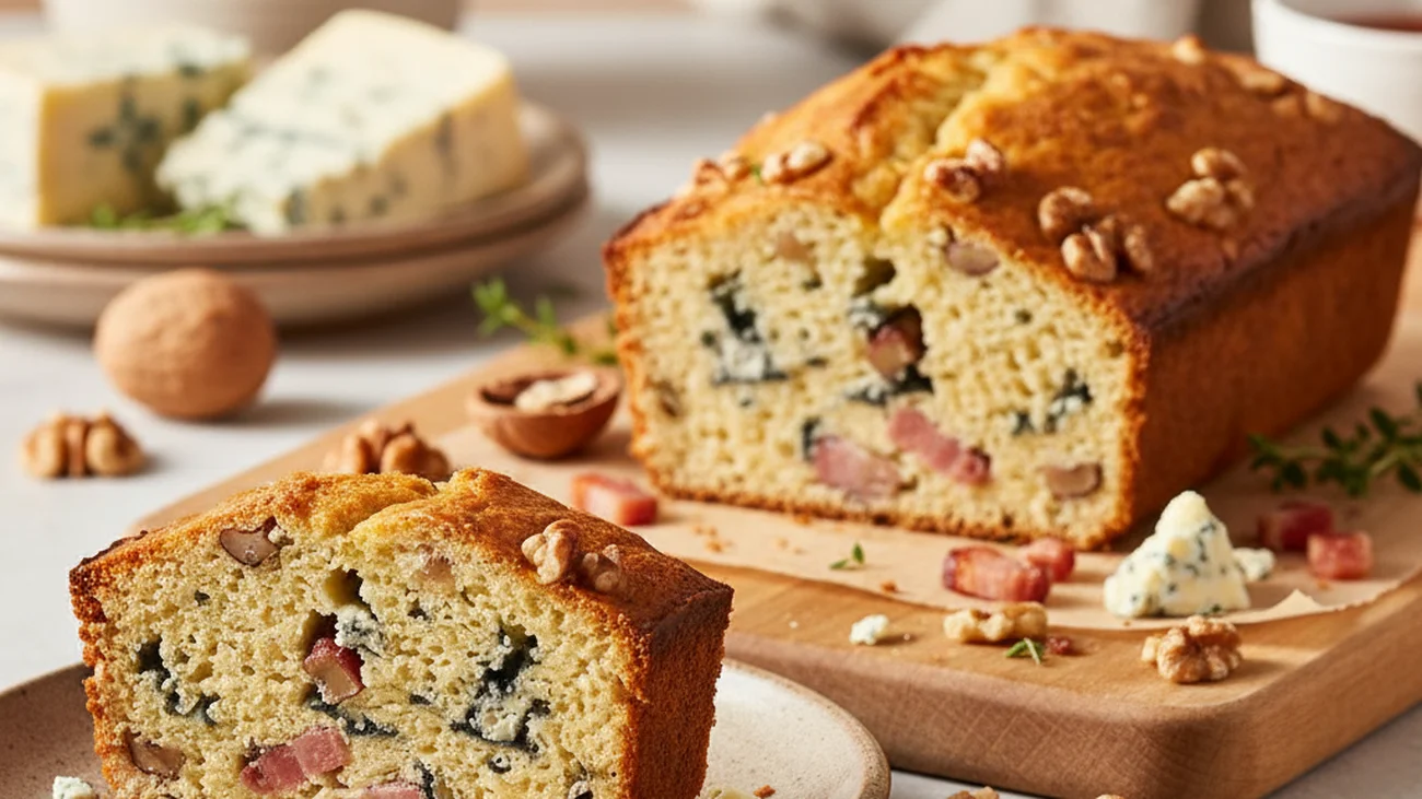 Cake au bleu d’Auvergne, lardons et noix