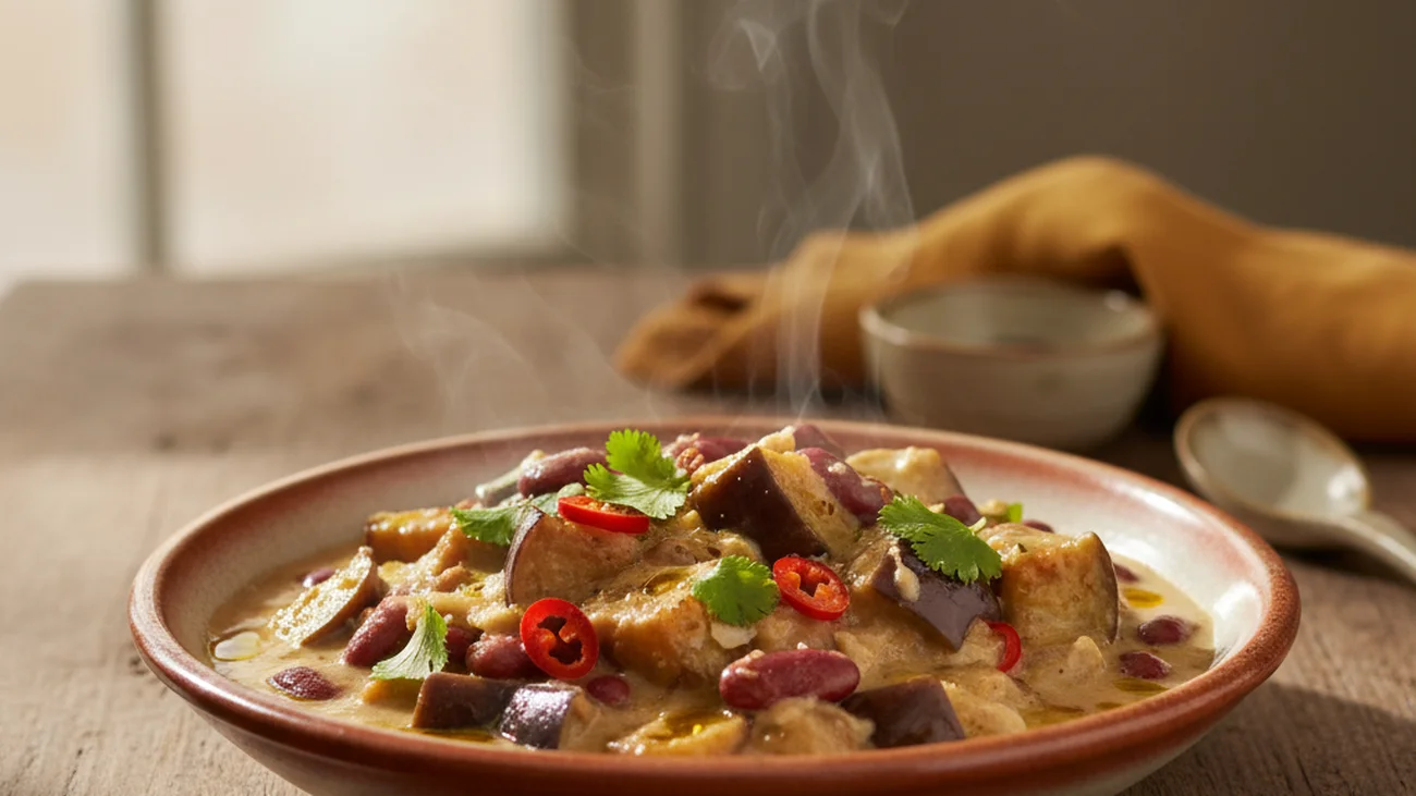 Ce mijoté aubergines-haricots rouges au lait de coco est le plat réconfortant de l'automne