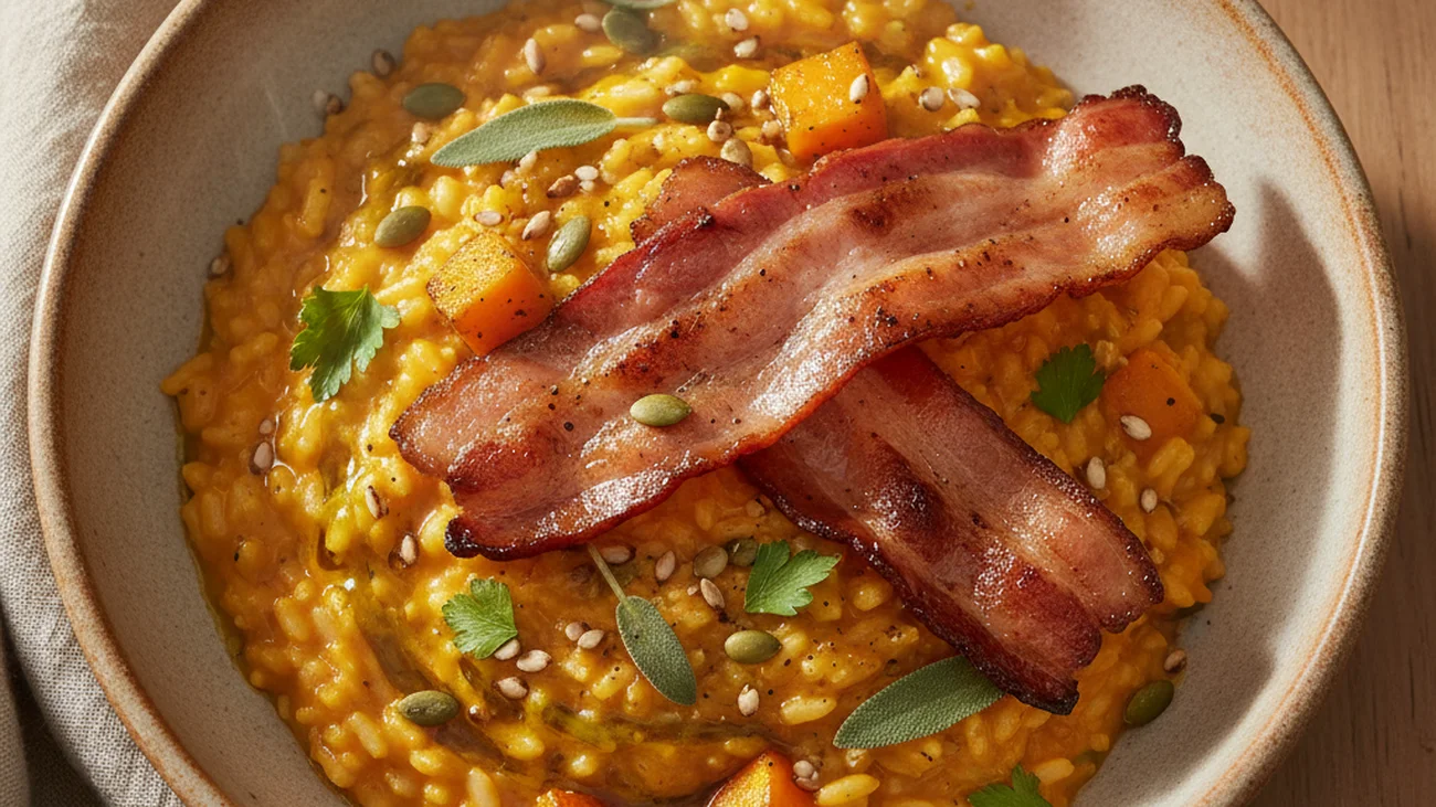 Ce risotto à la courge butternut et lard grillé est le plat d'automne qu'on fait sans retenue