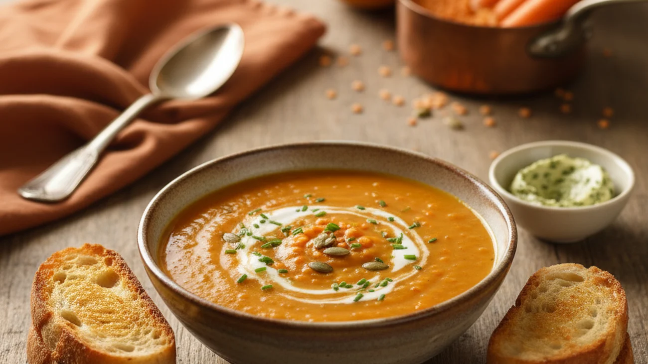 Ce velouté butternut-carottes-lentilles corail est la soupe d'automne la plus nourrissante