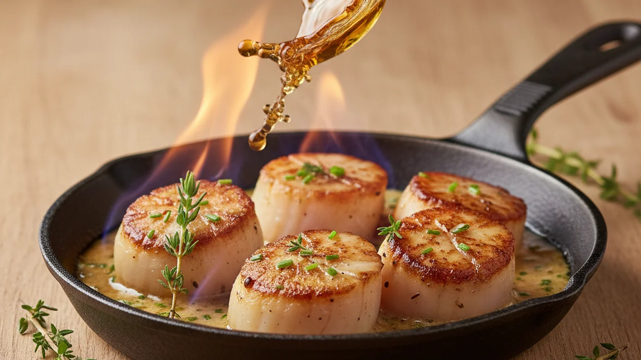Saint-Jacques flambées au whisky