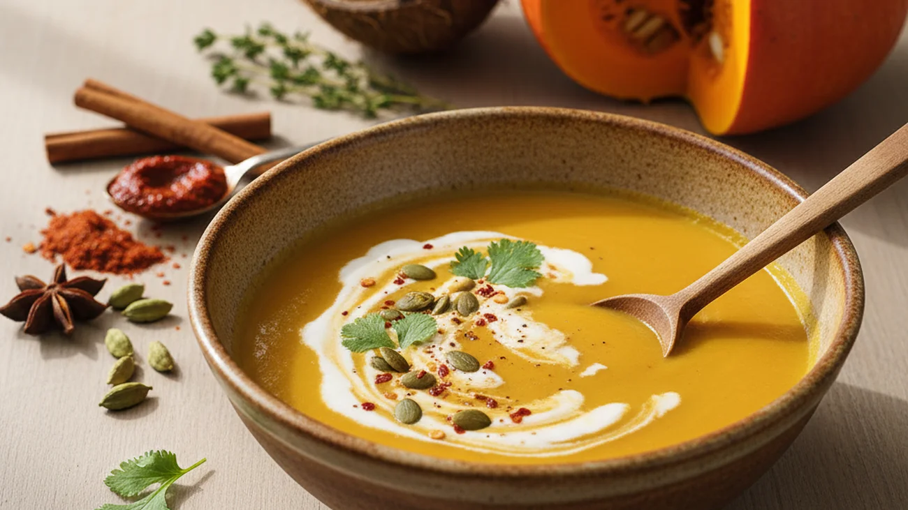 Velouté potimarron-coco épicé : la soupe d'automne prête en 25 minutes chrono